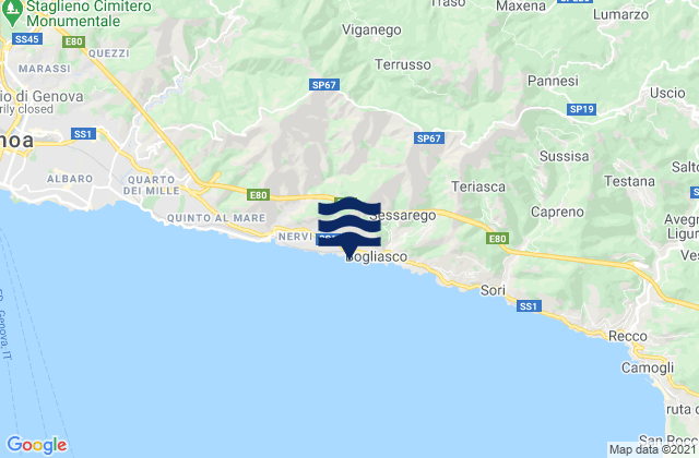 Mapa da tábua de marés em Provincia di Genova, Italy