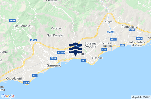 Mapa da tábua de marés em Provincia di Imperia, Italy