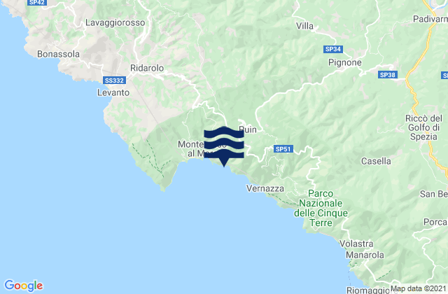 Mapa da tábua de marés em Provincia di La Spezia, Italy