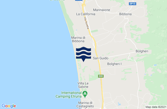 Mapa da tábua de marés em Provincia di Livorno, Italy