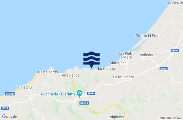 Mapa da tábua de marés em Provincia di Sassari, Italy