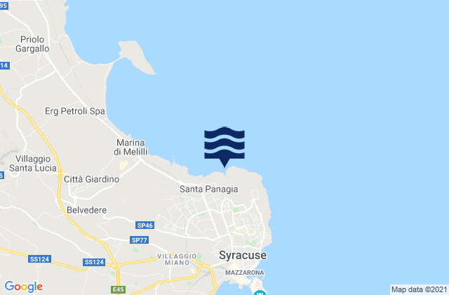 Mapa da tábua de marés em Provincia di Siracusa, Italy