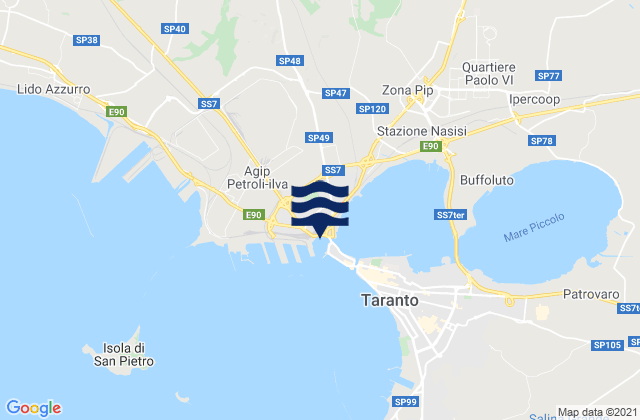 Mapa da tábua de marés em Provincia di Taranto, Italy