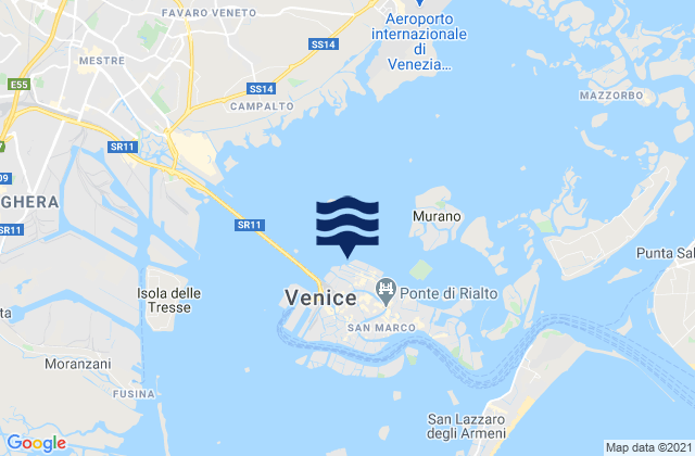 Mapa da tábua de marés em Provincia di Venezia, Italy