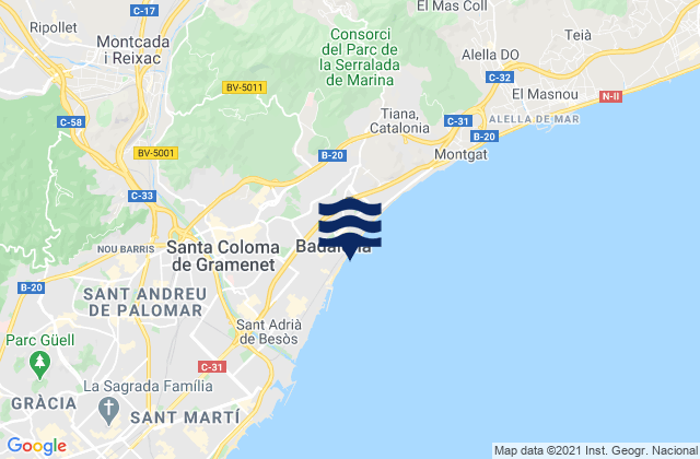 Mapa da tábua de marés em Província de Barcelona, Spain