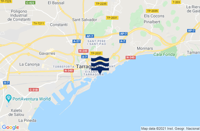 Mapa da tábua de marés em Província de Tarragona, Spain