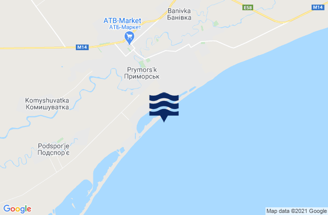 Mapa da tábua de marés em Prymorsk, Ukraine
