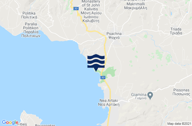 Mapa da tábua de marés em Psachná, Greece