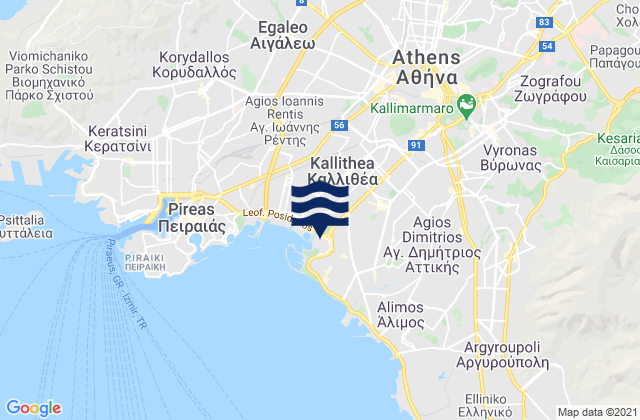 Mapa da tábua de marés em Psychikó, Greece