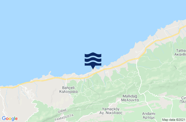 Mapa da tábua de marés em Psyllátos, Cyprus