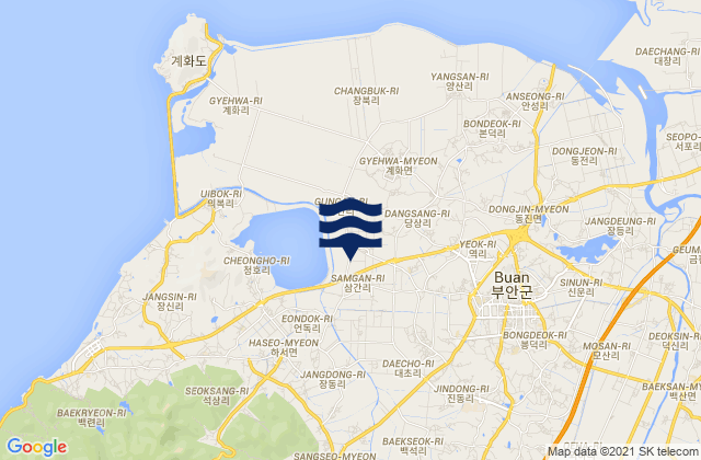 Mapa da tábua de marés em Puan, South Korea