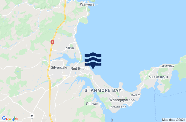 Mapa da tábua de marés em Puawai Bay, New Zealand