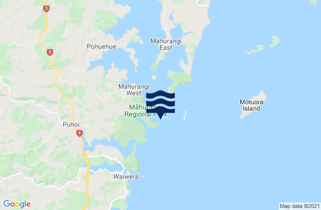 Mapa da tábua de marés em Pudding Island, New Zealand