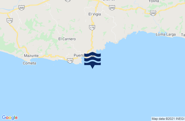 Mapa da tábua de marés em Puerto Angel, Mexico