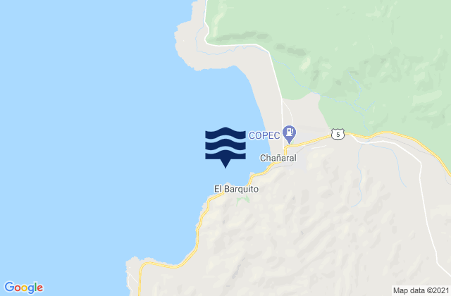 Mapa da tábua de marés em Puerto Chanaral, Chile