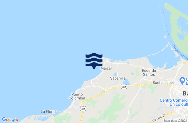 Mapa da tábua de marés em Puerto Colombia, Colombia