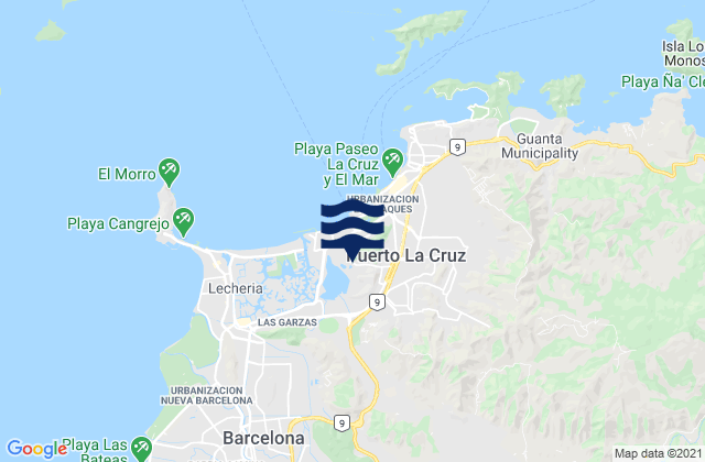 Mapa da tábua de marés em Puerto Cruz, Venezuela
