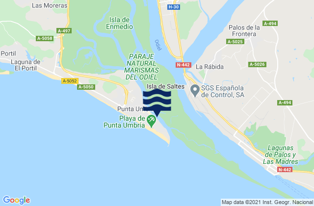 Mapa da tábua de marés em Puerto Deportivo Punta Umbría, Spain