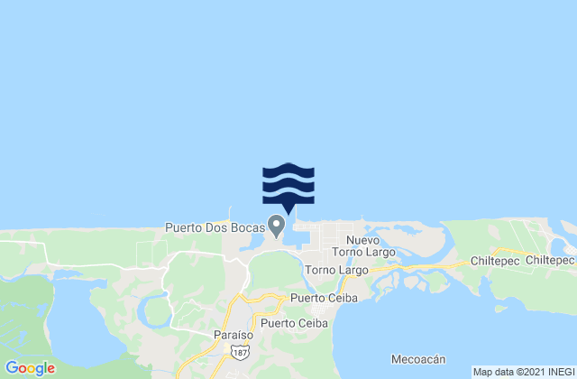 Mapa da tábua de marés em Puerto Dos Bocas, Mexico
