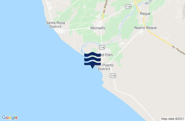 Mapa da tábua de marés em Puerto Eten, Peru