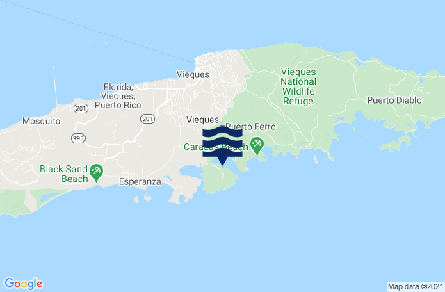 Mapa da tábua de marés em Puerto Ferro Isla De Vieques, Puerto Rico