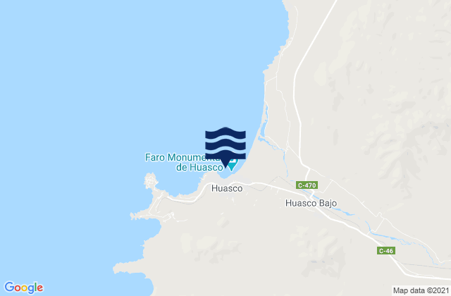 Mapa da tábua de marés em Puerto Huasco, Chile