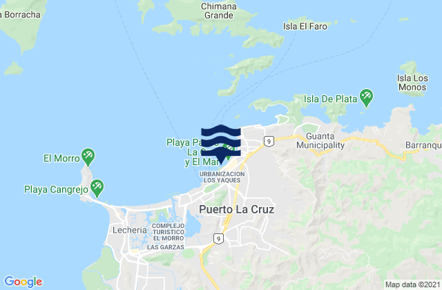 Mapa da tábua de marés em Puerto La Cruz, Venezuela