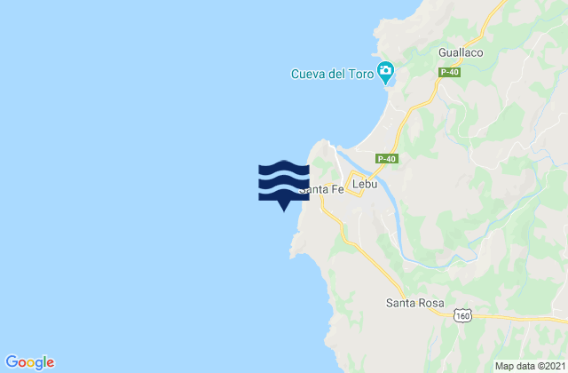 Mapa da tábua de marés em Puerto Lebu, Chile