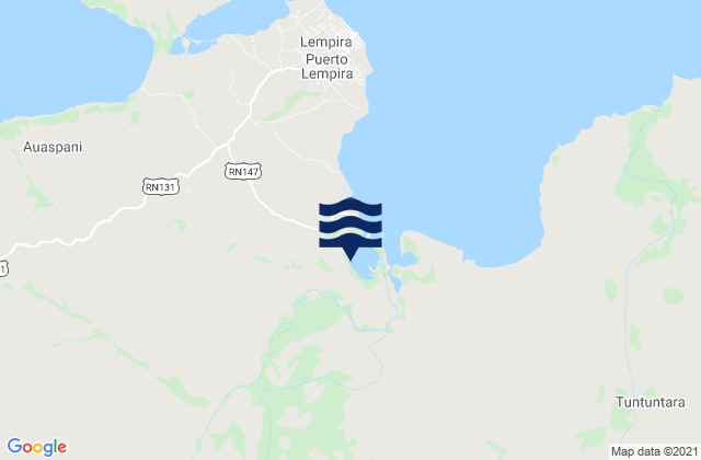 Mapa da tábua de marés em Puerto Lempira, Honduras