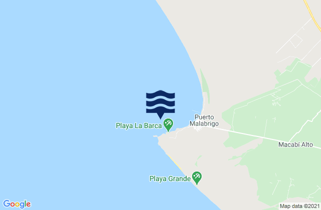 Mapa da tábua de marés em Puerto Malabrigo, Peru