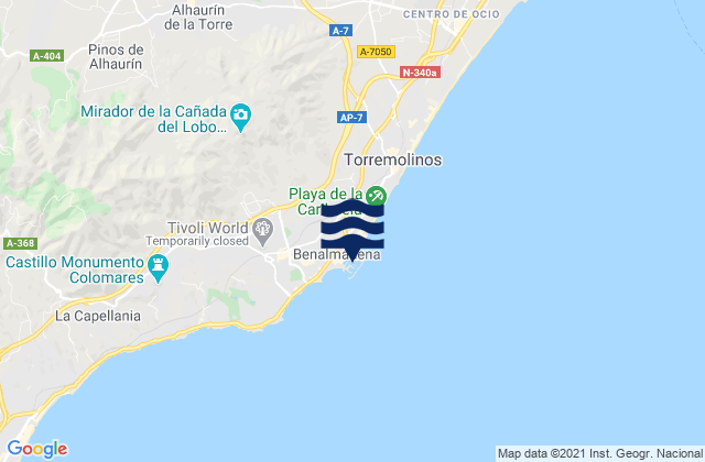 Mapa da tábua de marés em Puerto Marina Benalmadena, Spain