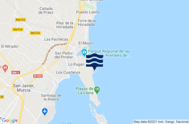 Mapa da tábua de marés em Puerto Marina De Las Salinas, Spain