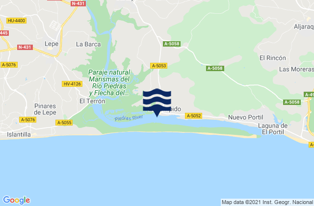 Mapa da tábua de marés em Puerto Marina El Rompido, Spain