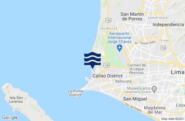 Mapa da tábua de marés em Puerto Nuevo, Peru