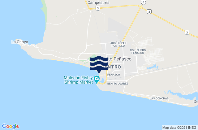 Mapa da tábua de marés em Puerto Peñasco, Mexico