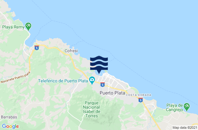 Mapa da tábua de marés em Puerto Plata, Dominican Republic