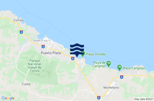 Mapa da tábua de marés em Puerto Plata, Dominican Republic