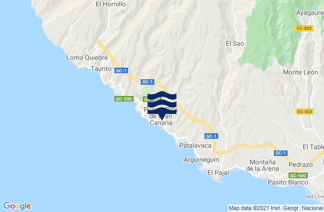 Mapa da tábua de marés em Puerto Rico de Gran Canaria, Spain