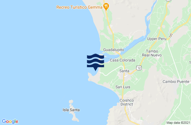 Mapa da tábua de marés em Puerto Santa, Peru