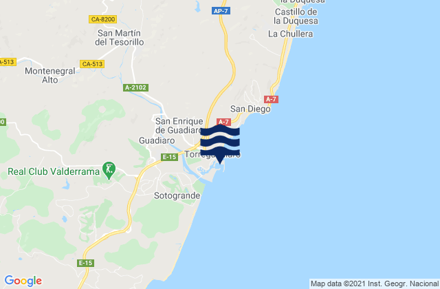 Mapa da tábua de marés em Puerto Sotogrande, Spain