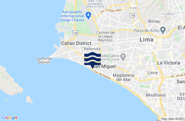 Mapa da tábua de marés em Puerto Viejo, Peru