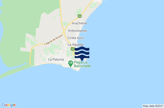 Mapa da tábua de marés em Puerto Viejo, Uruguay