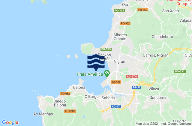 Mapa da tábua de marés em Puerto de Bayona, Portugal