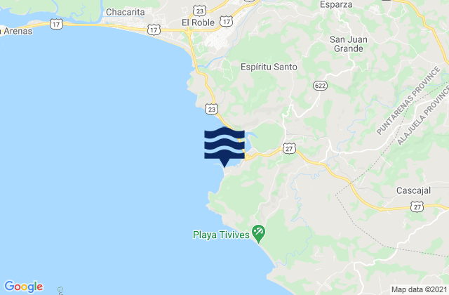 Mapa da tábua de marés em Puerto de Caldera, Costa Rica
