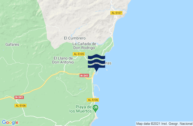 Mapa da tábua de marés em Puerto de Carboneras, Spain