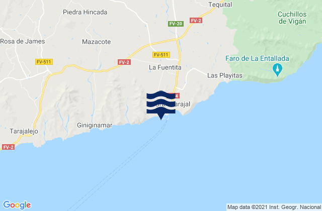 Mapa da tábua de marés em Puerto de Gran Tarajal, Spain
