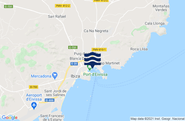 Mapa da tábua de marés em Puerto de Ibiza, Spain