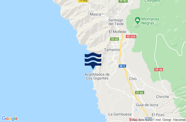 Mapa da tábua de marés em Puerto de Los Gigantes, Spain