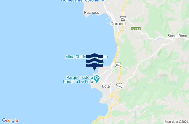 Mapa da tábua de marés em Puerto de Lota, Chile