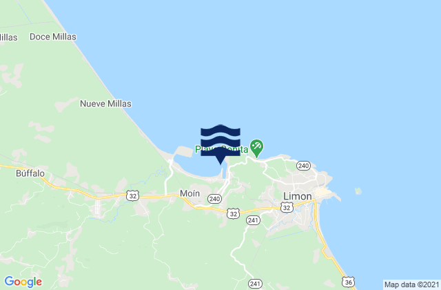 Mapa da tábua de marés em Puerto de Moín, Costa Rica